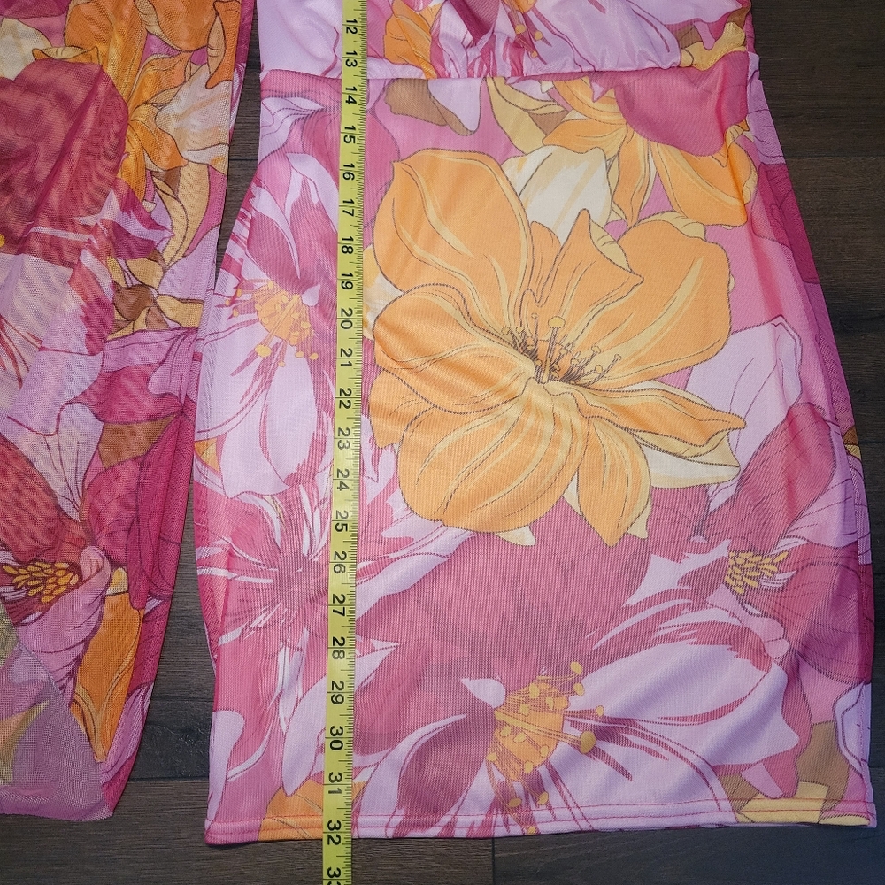 Boohoo Floral Asymmetric Mesh Flare Long Sleeve Mini Dress‎ Size 8 - Picture 8 of 8